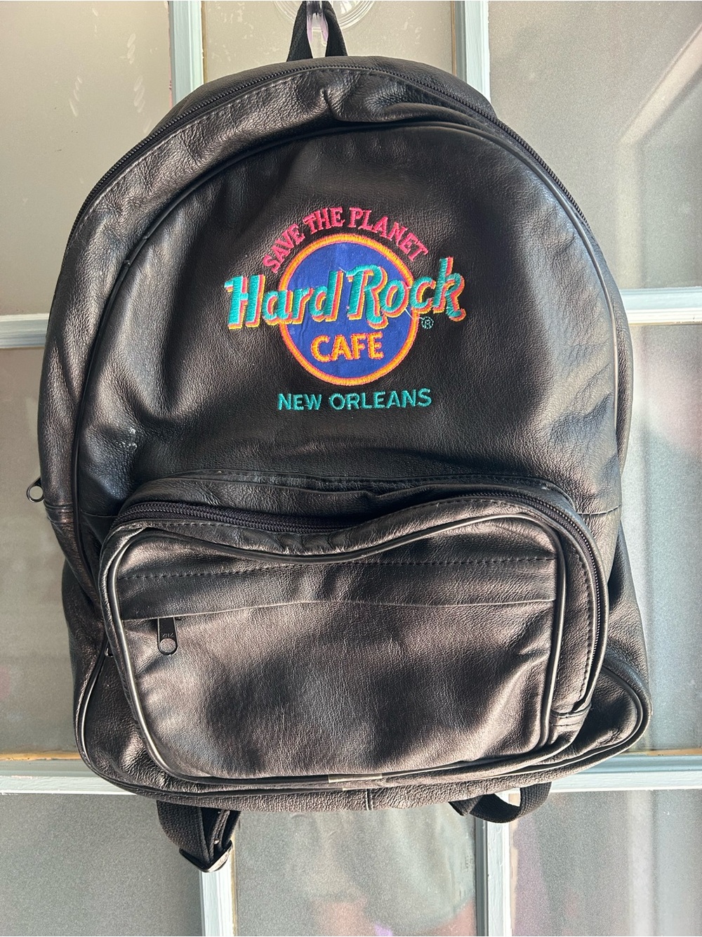 Vintage Hard Rock Cafe New Orleans Leather Backpack Embroidered Globe Logo Black